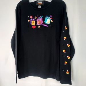 Studio Treat Halloween Black Embroidered Long Sleeve Tee. Size PXL